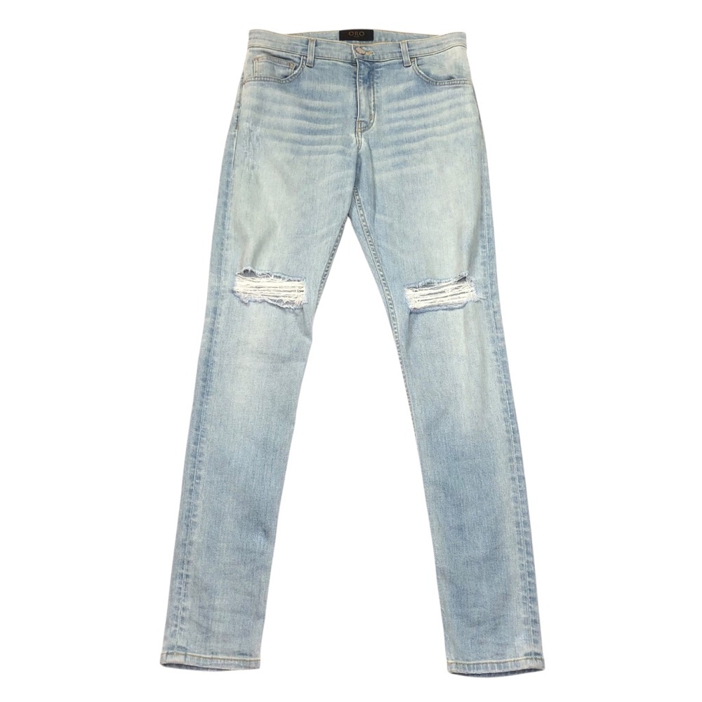 ORO Los Angeles Men's Skinny Distressed Destroyed Jeans Size 30 30X33.5 Blue
